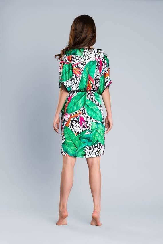 Halat de baie din satin pentru femei DORITA Italian Fashion- print/green