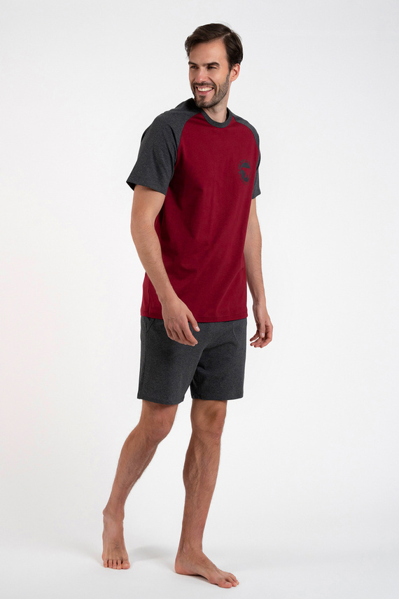 Morten Pijama cu mânecă scurtă pentru bărbați, pantaloni scurți Modă italiană - maro/c.melange