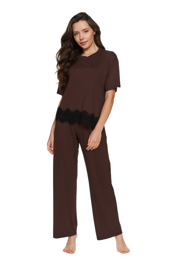 Pijamale damă Doctor Nap 7536 Chocolatte, vâscoză, lungă, cu dantelă