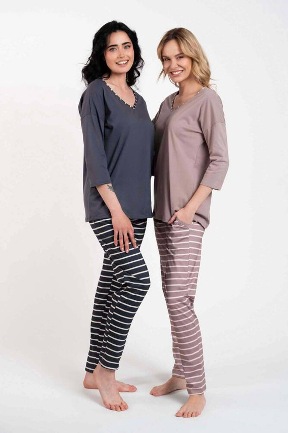 Betty Ladies Pijama cu mânecă 3/4, pantaloni lungi Italian Fashion - cappuccino/print cappuccino