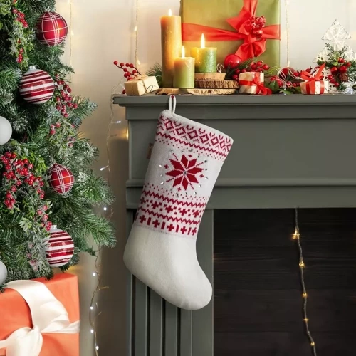 449A Ciorap de Craciun cu decor fulg de nea, Eurodrape, argintiu