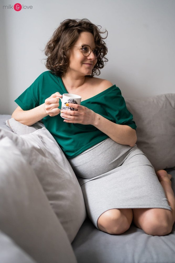 Spódnica ciążowa Tummy z dzianiny w prążki Milk&Love cappuccino