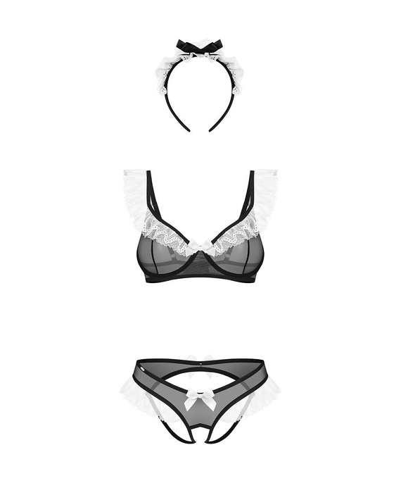 Obsessive Naughty Maid Set senzual negru de cameristă cu dantelă