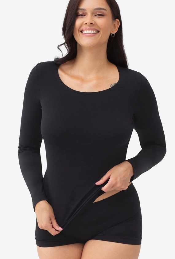 Gatta T-Shirt L 2635 bluză damă neagră fără cusături cu mânecă lungă din microfibră