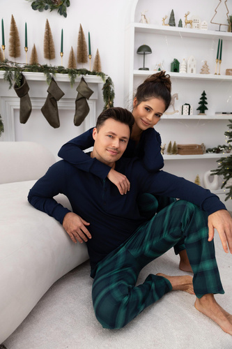 Pijamale Luke Sensis pentru bărbați - bumbac, lungi, verzi în carouri