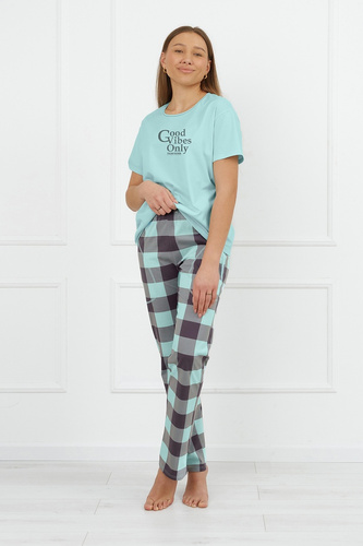 Pijamale damă Narina Italian Fashion bumbac pantaloni lungi mânecă scurtă