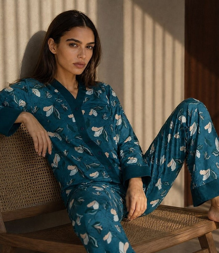 Pijamale damă Cornette 514/509 Virginia albastru 100% bumbac cu nasturi