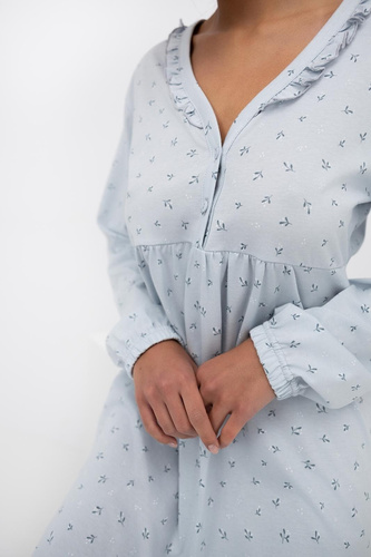 Cămașă de noapte Lucille Sensis pentru femei cu imprimeu porumbel - Cămașă de noapte din bumbac cu volane