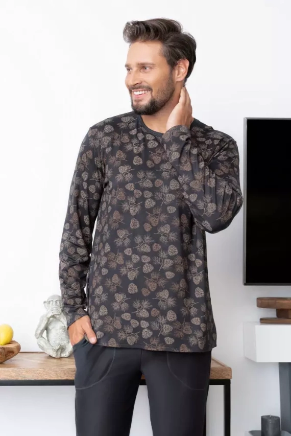 Pinus Pijama cu mânecă lungă pentru bărbați, pantaloni lungi Italian Fashion- print/graphite 