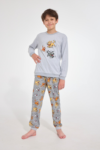 Pijamale băieți Cornette FUN 593/190 966/190 bumbac mânecă lungă gri