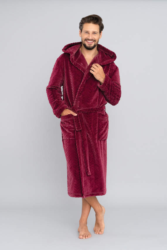 Zygmunt Halat de baie pentru bărbați cu glugă Italian Fashion- burgundy 