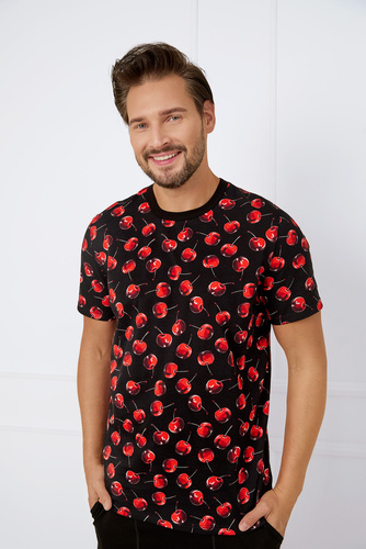 Cherry Pijama cu mânecă scurtă pentru bărbați, pantaloni scurți Italian Fashion - print/negru 