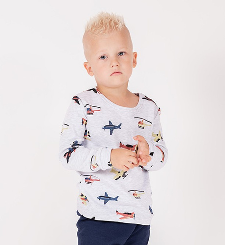 219138 Bluză bebe Willy Nicol, gri, cu avioane, bumbac, mâneci lungi