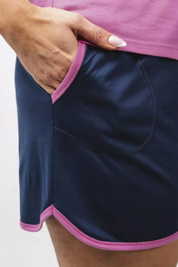 Ontega Ladies pijama cu mânecă scurtă, pantaloni scurți Italian Fashion- amarant/ albastru închis