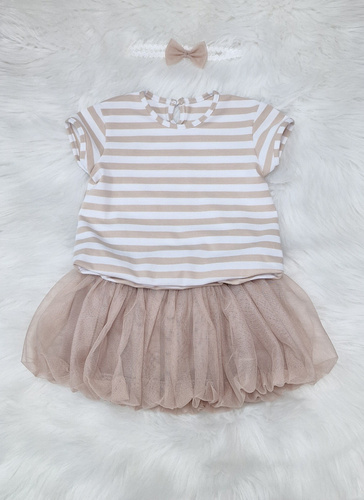 Bluza Bambarillo cu maneca scurta, dungi bej