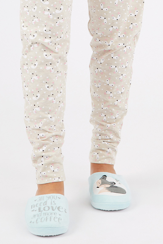 Fixy Sorbetto blue – papuci de dama calduroase cu talpa antiderapanta si imprimeu