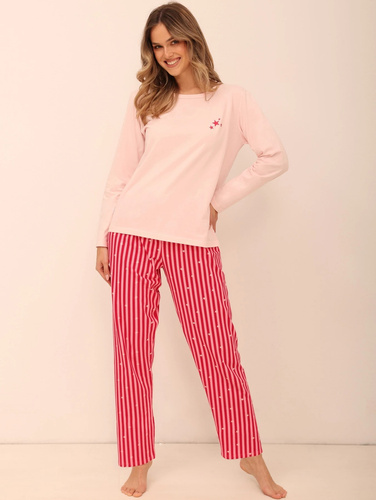 Pijamale damă Taro 3687 Sela roz, bumbac, pantaloni lungi, de Crăciun