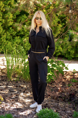 Trening dama din bumbac Mili Mirale, set confortabil cu buzunare - productie poloneza - negru