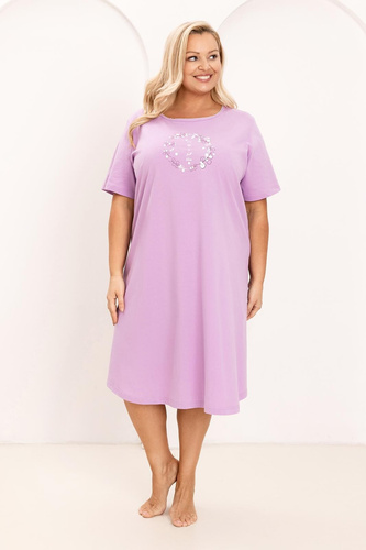 Rochie de noapte Regina 176, 100% bumbac, mânecă scurtă, decolteu semi-rotund, print