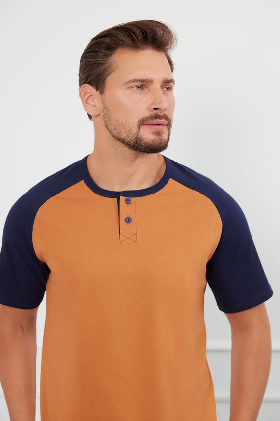 Alexander Pijama cu mânecă scurtă pentru bărbați, pantaloni lungi Italian Fashion - cognac/grenade 