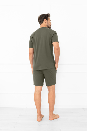 Krystian Italian Fashion pijama pentru bărbați de măsline - bumbac, tricou și pantaloni scurți