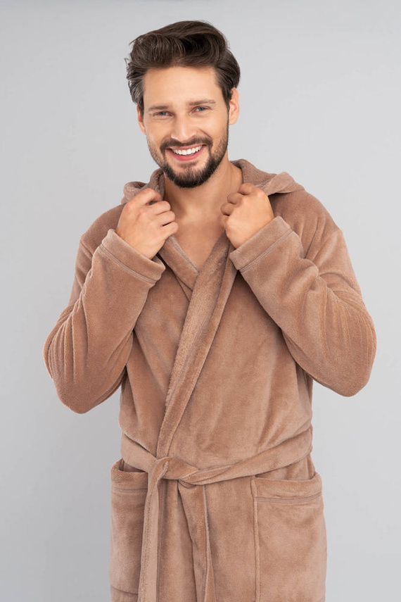 Mimas Halat de baie pentru bărbați cu glugă Italian Fashion - albastru marin