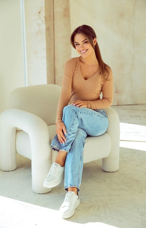 Eleonor Eldar Active bej – bluză de damă din viscoză striată, mâneci lungi