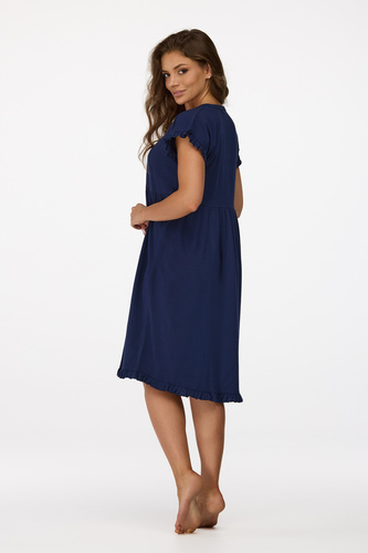 Cămașă de noapte pentru gravide Senizo nr. 21, bleumarin – 100% bumbac, mâneci scurte, capse pentru alăptare