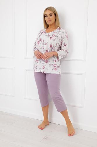 Italian Fashion Mariella pijama damă 3/4, 100% bumbac, cu flori