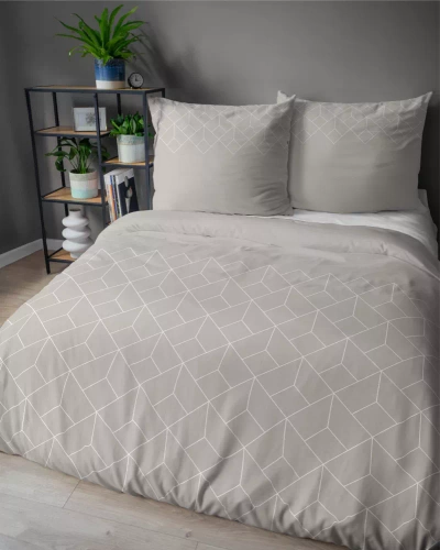 5327 B Lenjerie de pat din satin geometric Detexpol bej
