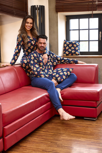 Pijamale de damă 482/459 Teddy 5 Cornette – Crăciun, bumbac, bleumarin, închidere cu nasturi