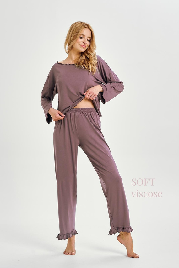 Pijamale dama Zoya 3439 TARO – bumbac, maneci lungi, maro