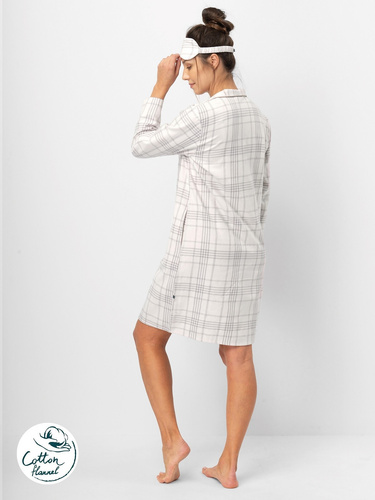 Cămașă de damă Key LND 401, roz deschis - flanel de bumbac, mâneci lungi, nasturi