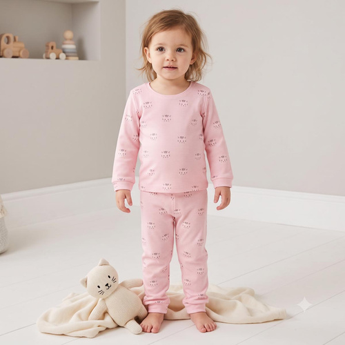 Pijamale fete Nicol Tosia 225036 bumbac lungă roz cu pisicuțe