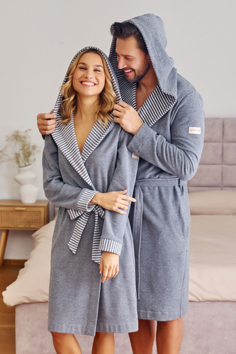 7229 Halat de baie dama Doctor Nap - bumbac, gluga, finisaje elegante - gri inchis