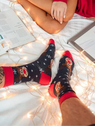 1290-019 Ciorapi bărbați Milena capete de ren și fulgi de nea - bleumarin