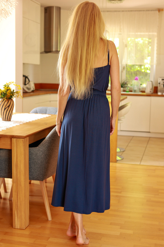 Grace Mirale – Rochie lungă din viscoză cu fante | Producție poloneză - bleumarin