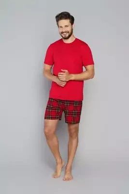 Narvik Pijama cu mânecă scurtă pentru bărbați, pantaloni scurți Italian Fashion- roșu/print