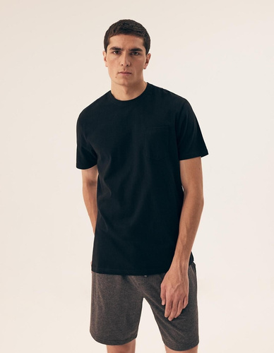 Pijamale bărbătești 43032 Mick Henderson negre - bumbac, mâneci scurte, ambalate în cutie