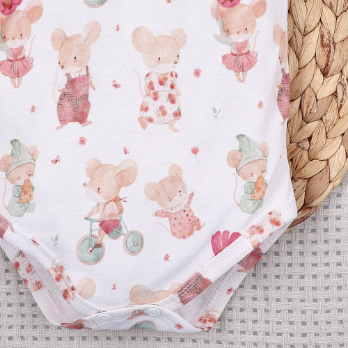 Body bebeluși Nini Little Mouse bumbac organic capse pe umăr mânecă scurtă