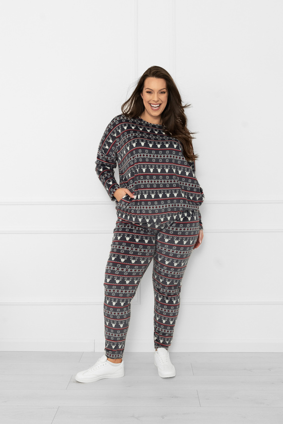 Set pentru femei Navara - set de fleece în model de Crăciun cu reni Italian Fashion - grafit