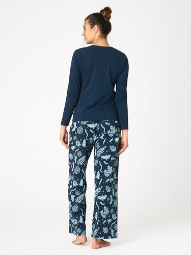 Pijamale damă Key LNS 534 bleumarin, bumbac, lungă, cu buzunare