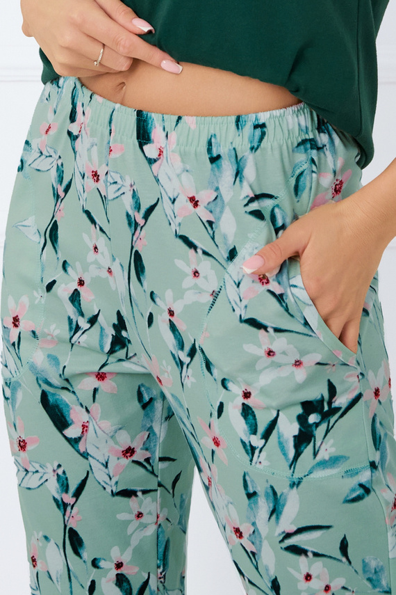 Florisa Pijama cu mânecă scurtă pentru femei, pantaloni 3/4 Italian Fashion - verde închis/print