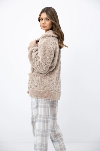Sensis Ingrid blezer damă bej, cu nasturi, moale, homewear, cu buzunare