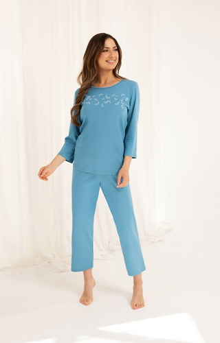 724 Pijamale dama Regina din bumbac, albastru – tricou maneca 3/4 + pantaloni 7/8