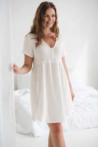 Cămașă de noapte din muselină Aurora pentru maternitate și alăptare Cremă Milk&Love