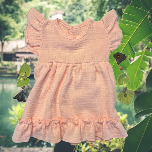 Mamatti SA50406 rochie copii din mușelin roz, ușoară și respirabilă