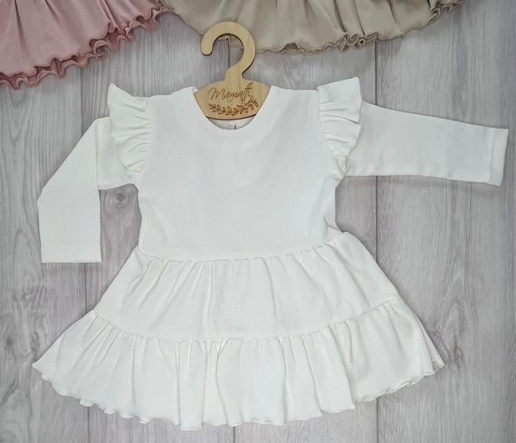 Mamatti SP502 Rochie fetițe mâneci fluture 97% bumbac – ecru