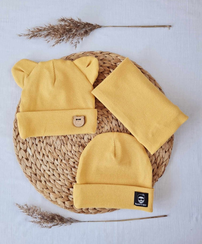 Capac Teddy 15U cu urechi, dunga dubla Marija - mustar