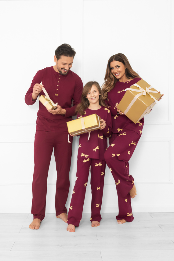 Pijama pentru fete Kwadro Italian Fashion - bumbac, mâneci lungi, fundițe